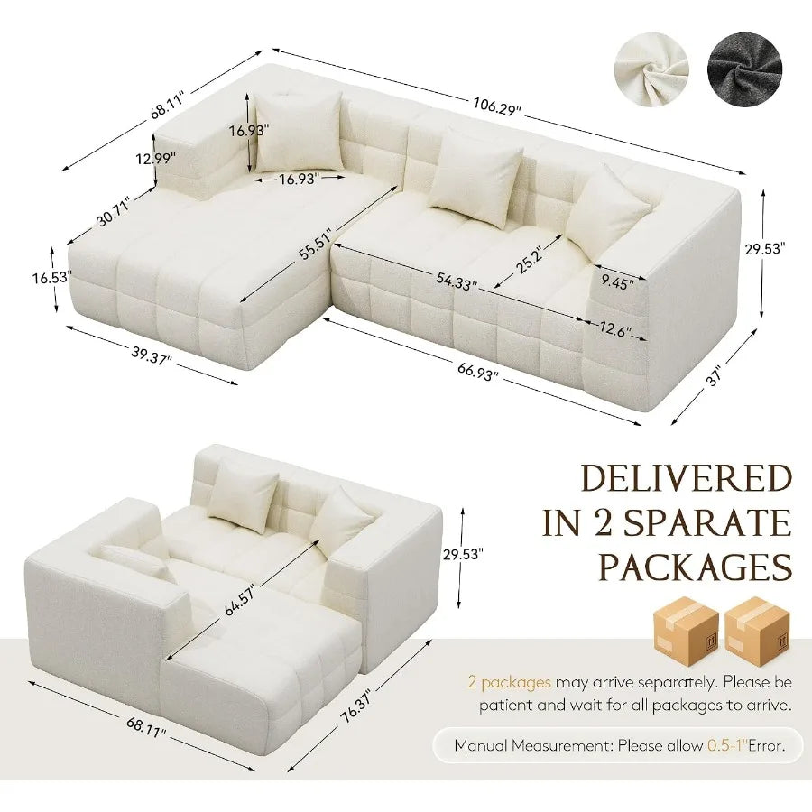 Boneless Modular Sectional Sofa With Chaise Flexible L Shaped Couch