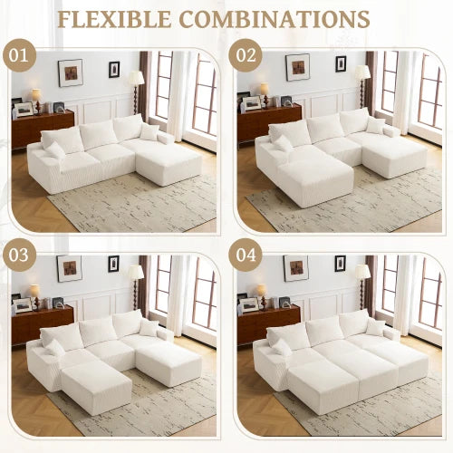 Modern Corduroy Cloud Sectional Sofa Bed With Deep Seat Cushions