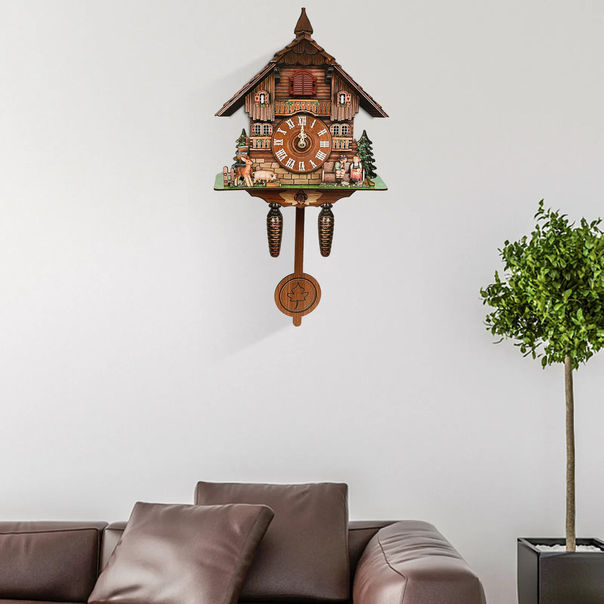 Traditional Wooden Cuckoo Wall Clock With Pendulum For Home Decor