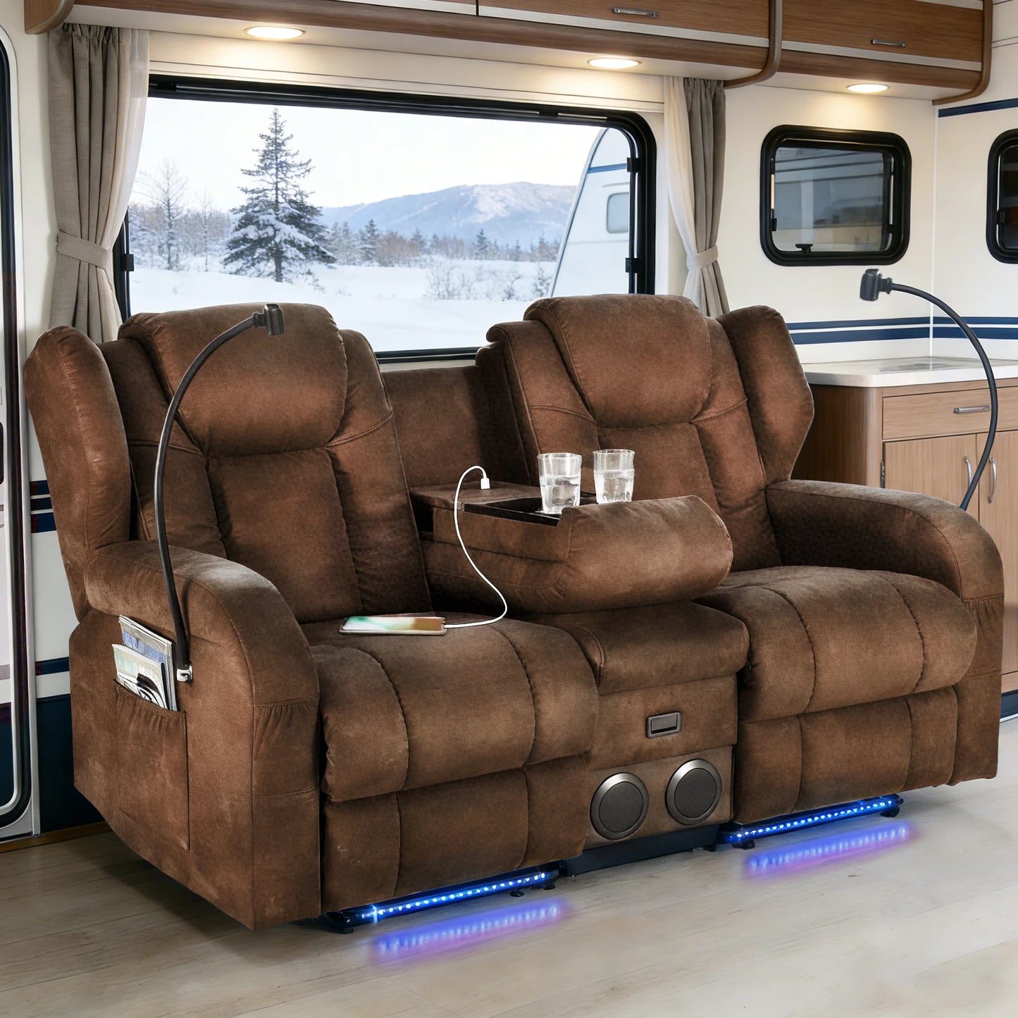 Manual Recliner Sofa With Massage Heating And Bluetooth Console