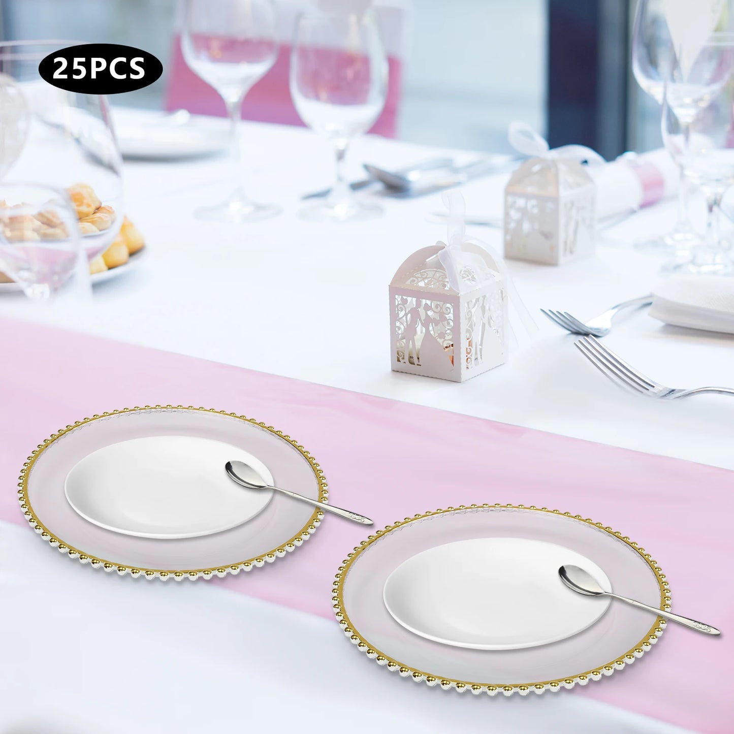 Bymaocar Beaded Plastic Round Dinner Plate Tableware Set