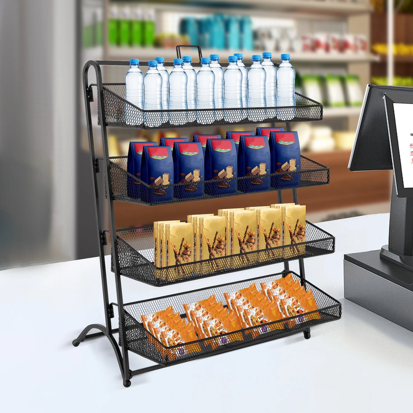 Bymaocar 4 Tier Candy Display Rack Storage Shelf for Office