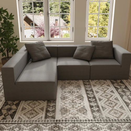 L-Shaped Modular Sofa with Movable Ottoman for Living Room