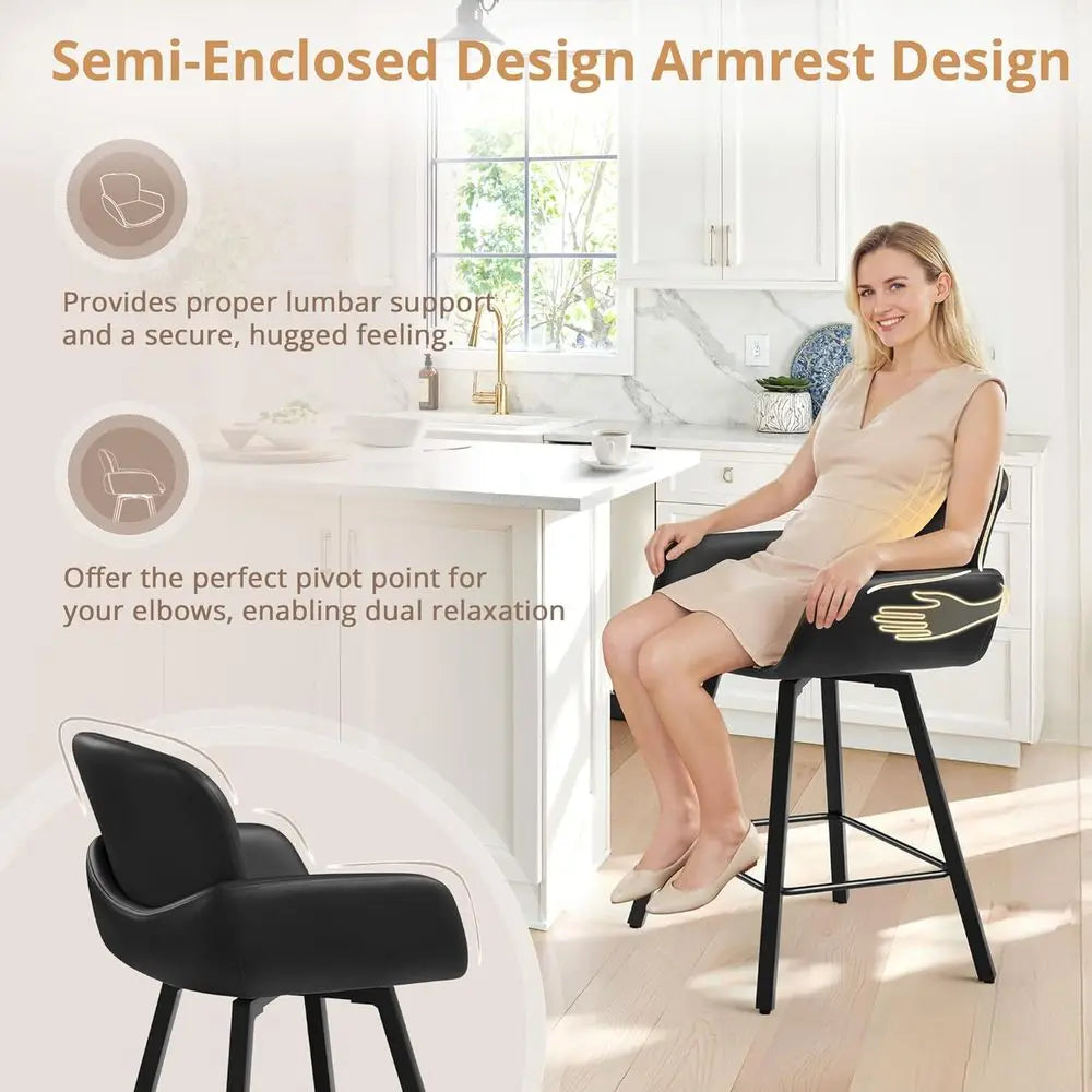 Four Swivel Upholstered Counter Height Bar Stools with Arms and Backrests