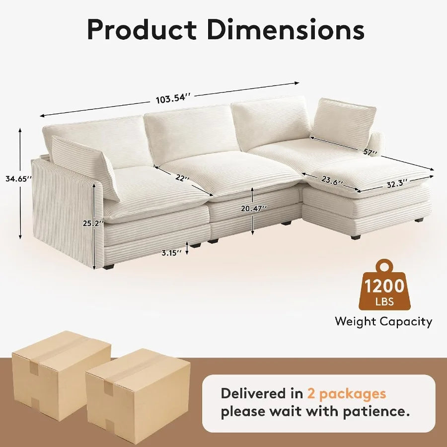ROWHY Modular Cloud Sectional Sofa With Deep Seats And Ottoman