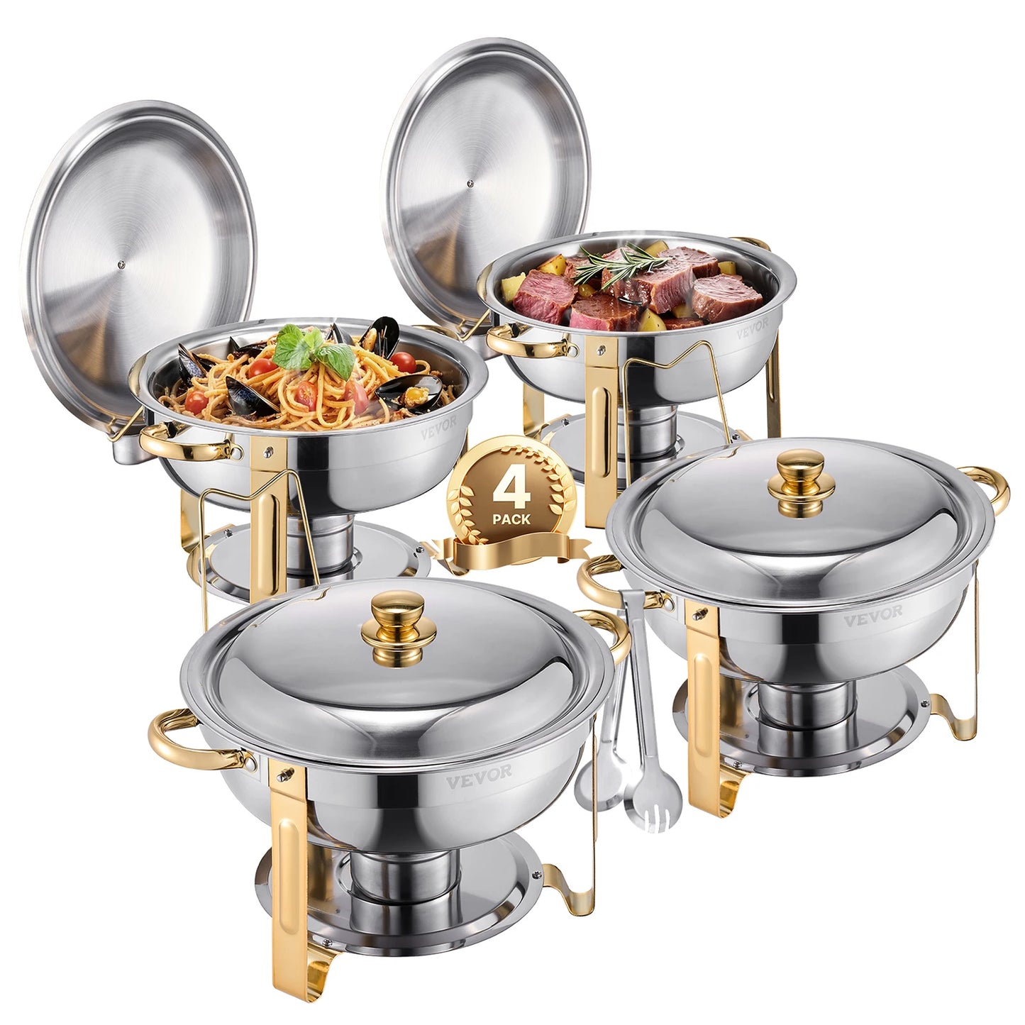 SucceBuy Chafing Dish Buffet Set Stainless Steel With 4 Pans