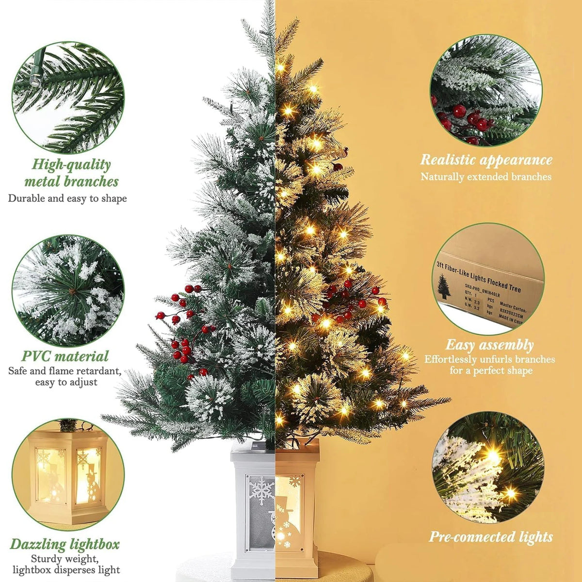 HiMISS Two Piece Prelit Flocked Christmas Trees With Potted Bases