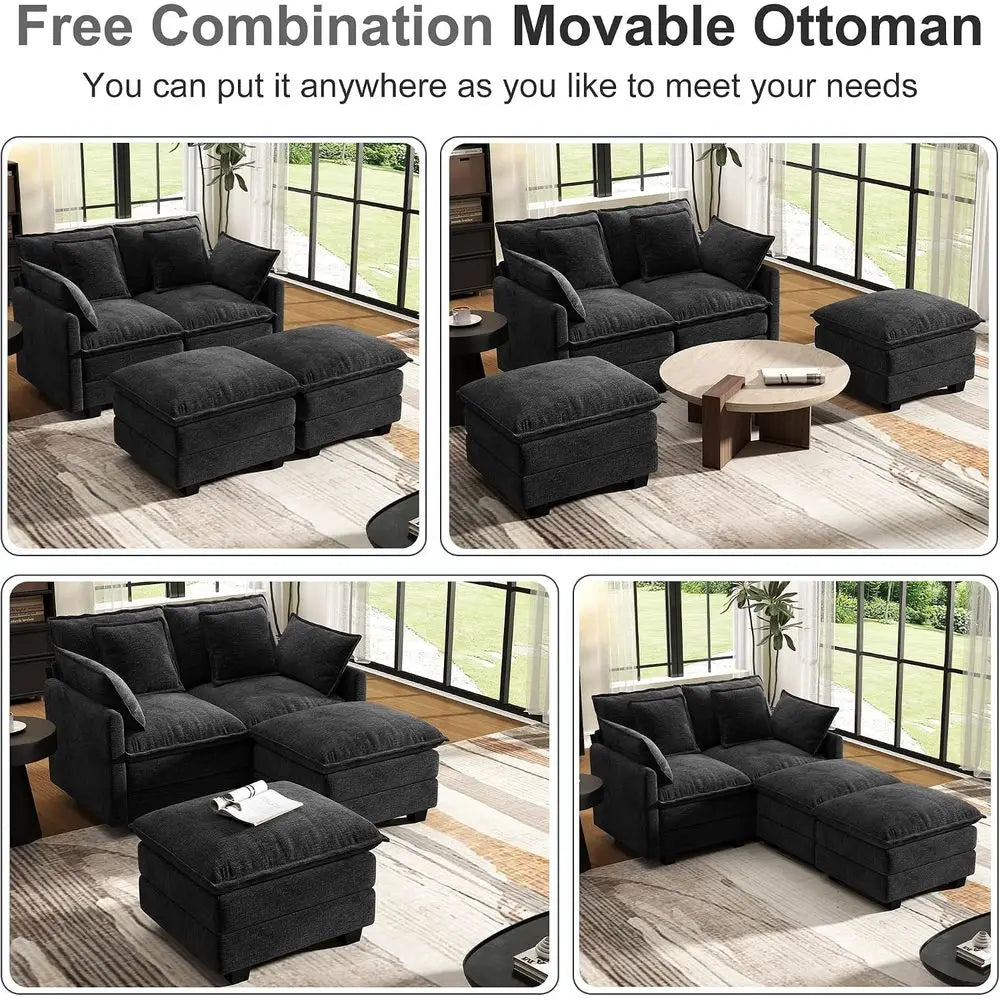 Deep Seat Cloud Couch Loveseat With Pillows And Ottoman