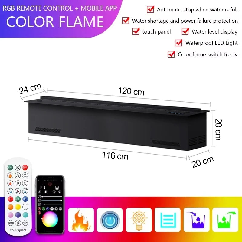 AFLYEVER Realistic 3D Multicolor Flame Electric Steam Fireplace with Tuya App