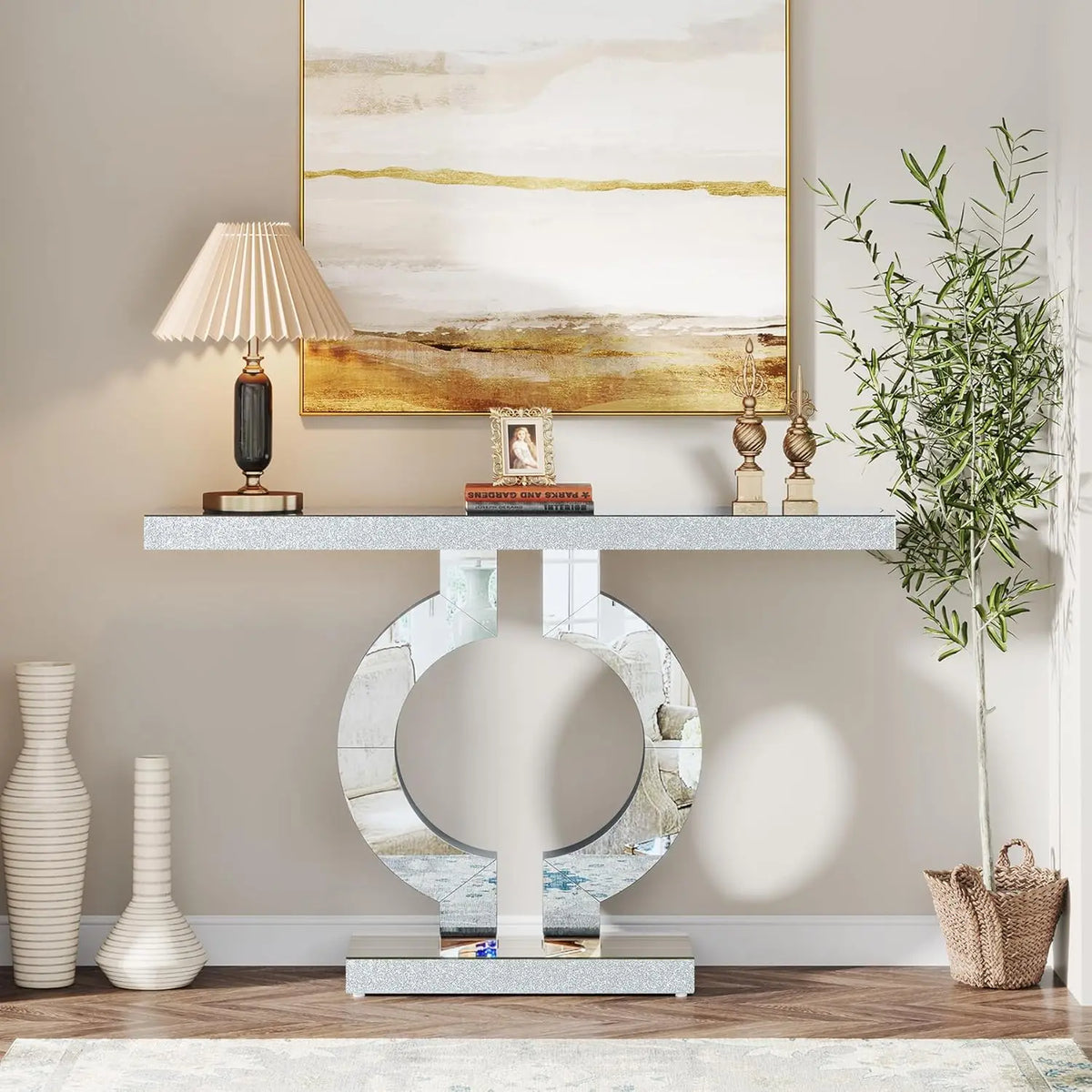 Tribesigns Modern Glass Mirrored Entryway Console Table