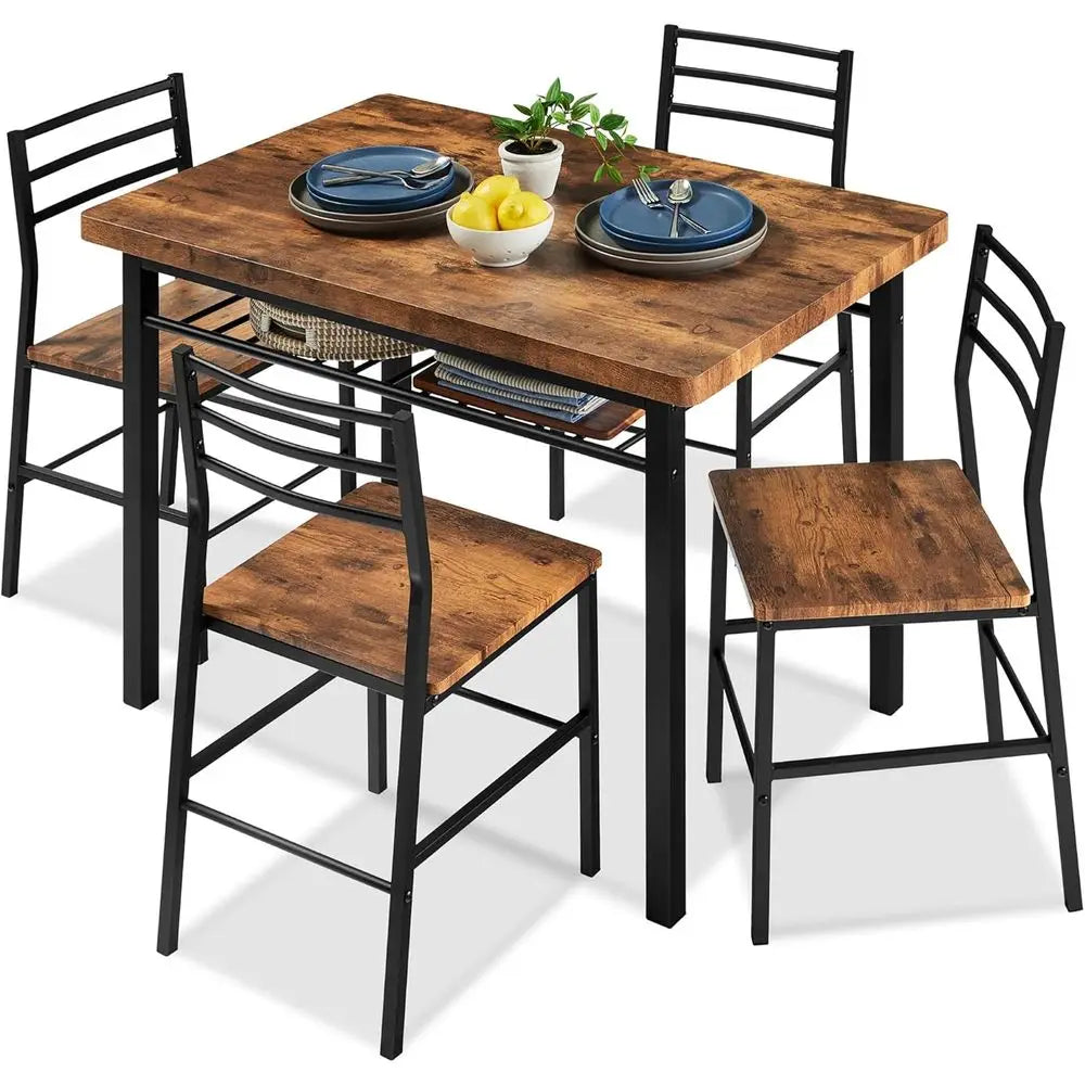 Ticify Dining Set With Table And Four Chairs Storage Rack