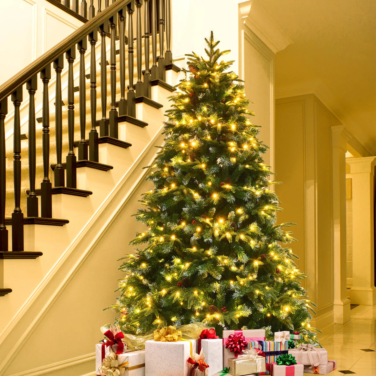 LIFEZEAL Pre Lit Artificial Christmas Tree With Snowy Pine Design