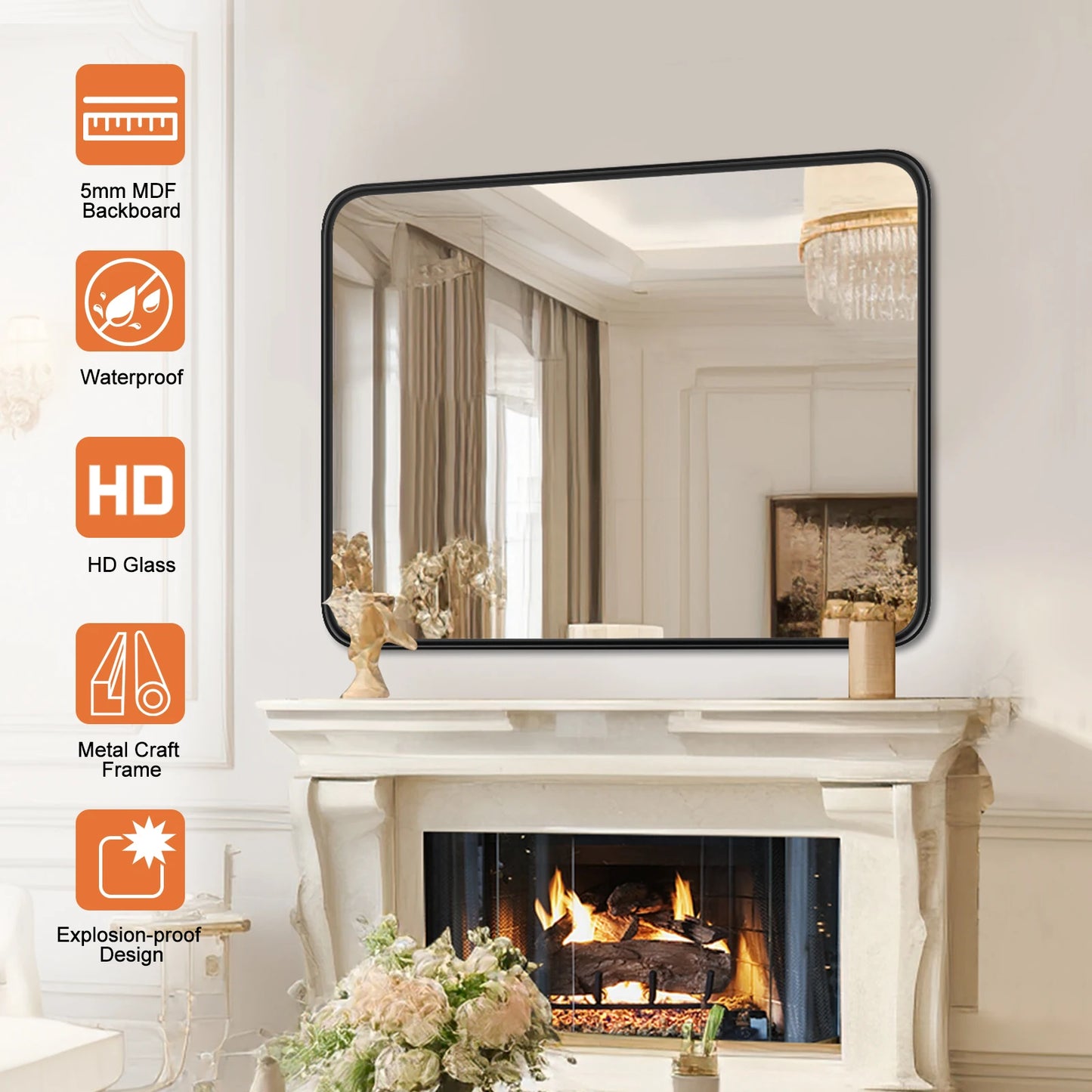 JHK Matte Metal Framed Bathroom Mirror For Wall Vanity