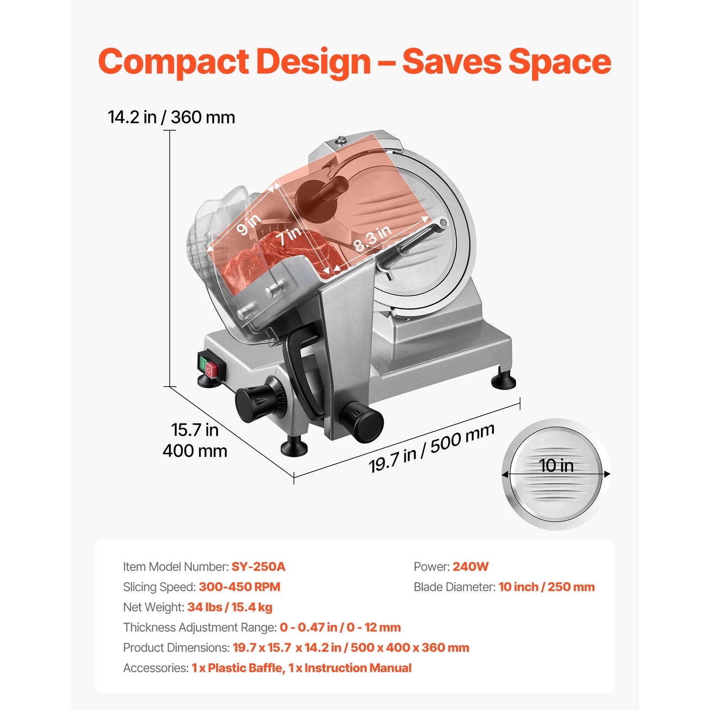 SucceBuy 240W Commercial Meat Slicer With Built In Sharpener