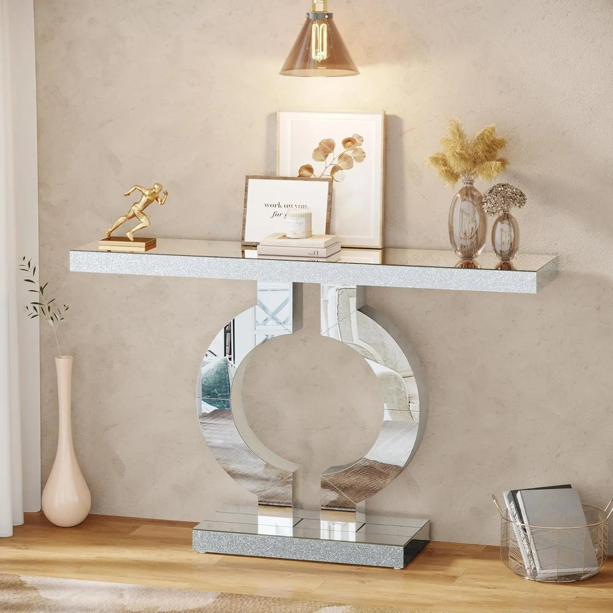 Tribesigns Mirrored Console Table Modern Entryway Accent Table