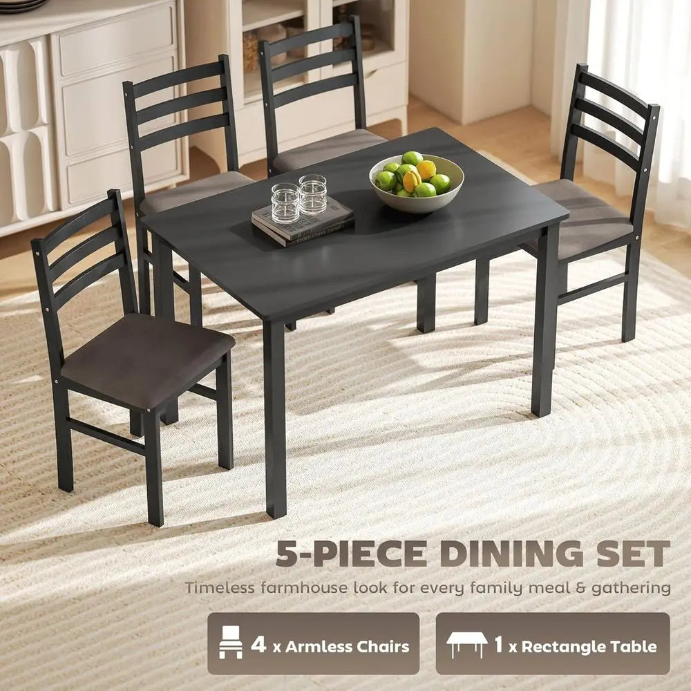 Ticify Armhouse Five Piece Solid Wood Dining Table Set Chairs