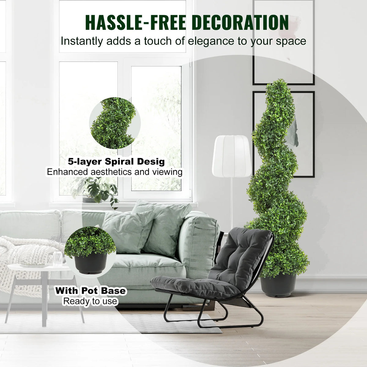 SucceBuy Artificial Boxwood Spiral Topiary Tree Decorative Outdoor Plant
