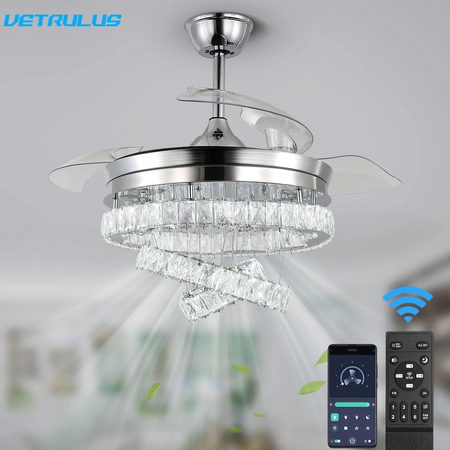 Vetrlus Modern 42 Inch Ceiling Fan With Led Light And Remote
