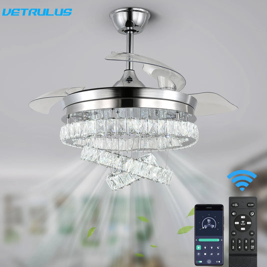 Vetrlus Modern 42 Inch Ceiling Fan With Led Light And Remote