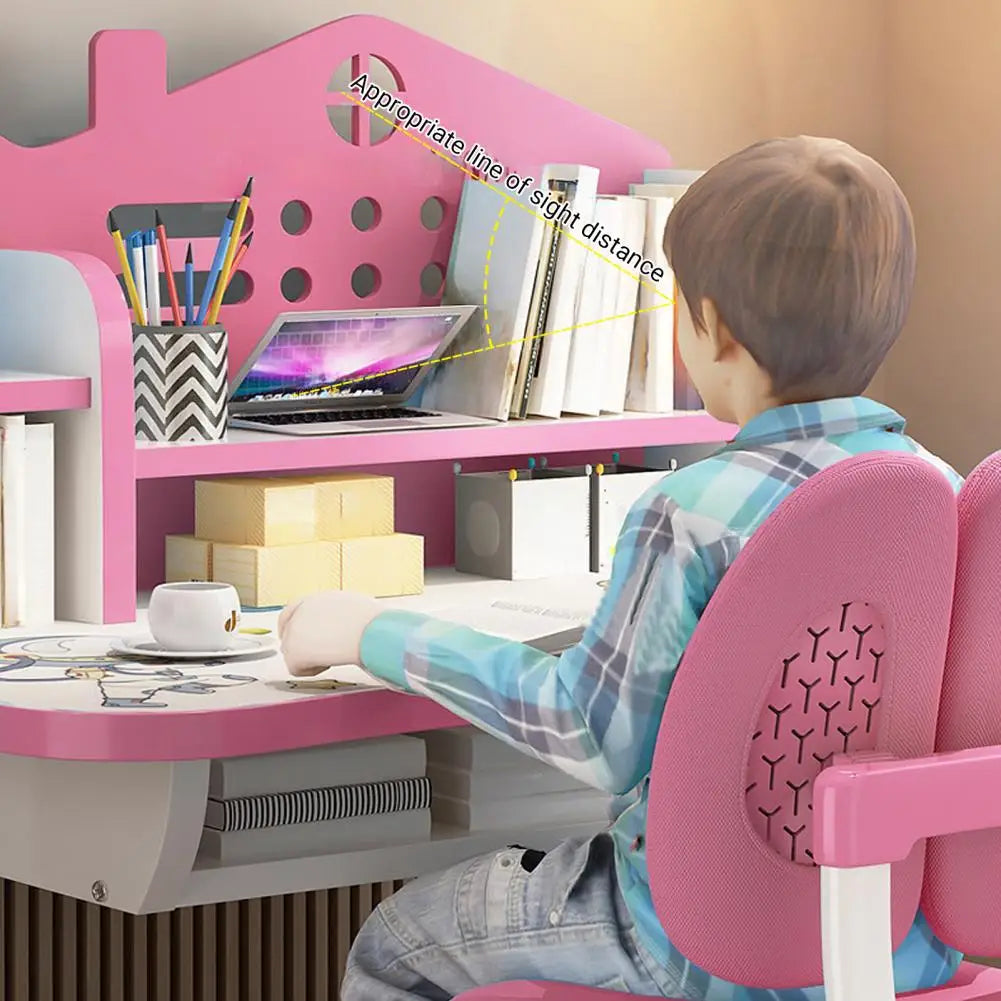 Two Piece Kids Cartoon Desk Chair Set With Bookstand