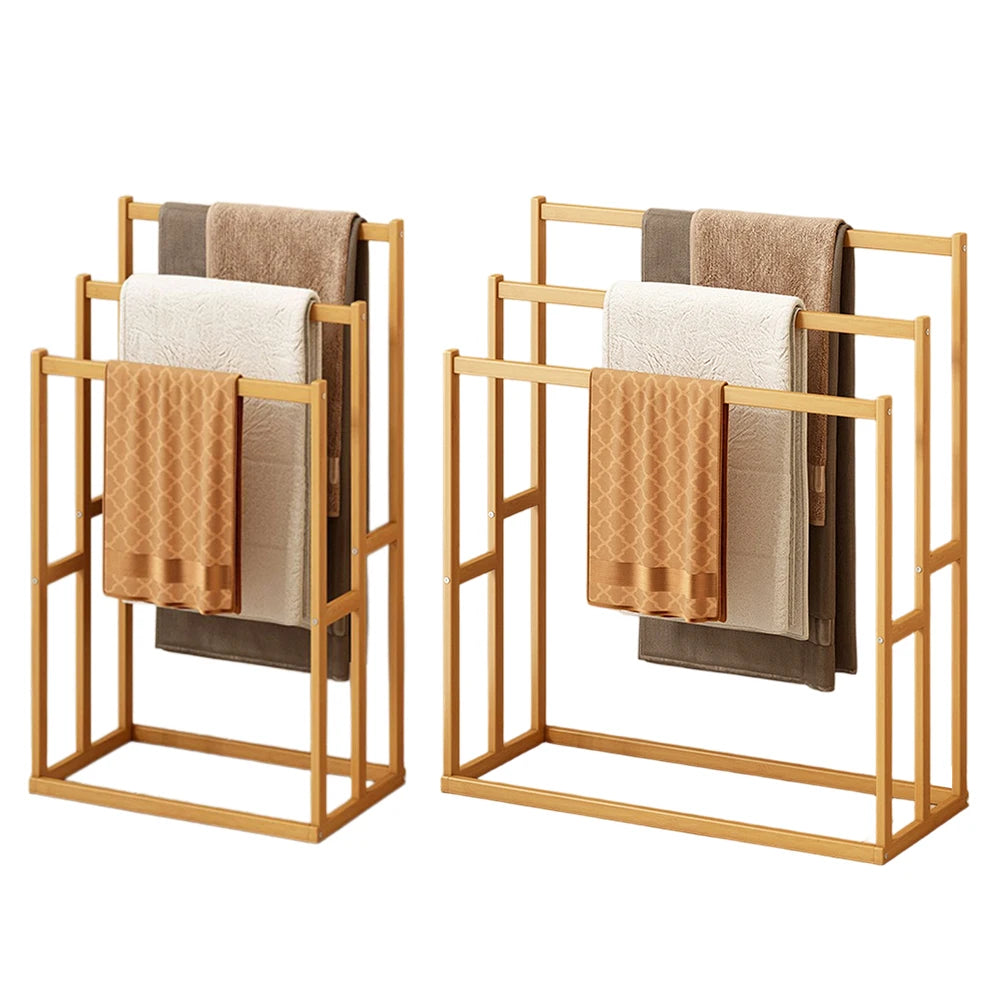 Wooden Vertical Towel Rack With 3 Hanging Crossbars For Bathroom