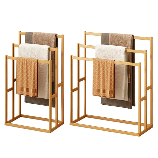 Wooden Vertical Towel Rack With 3 Hanging Crossbars For Bathroom