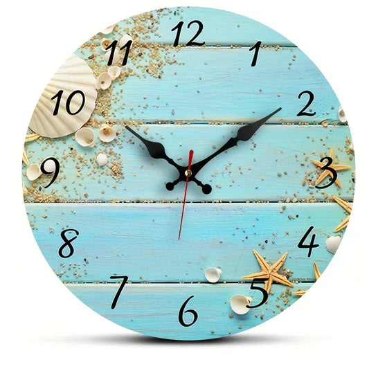 XMSJ Vintage Beach Style Silent Wall Clock Round Wood Grain Quartz Movement
