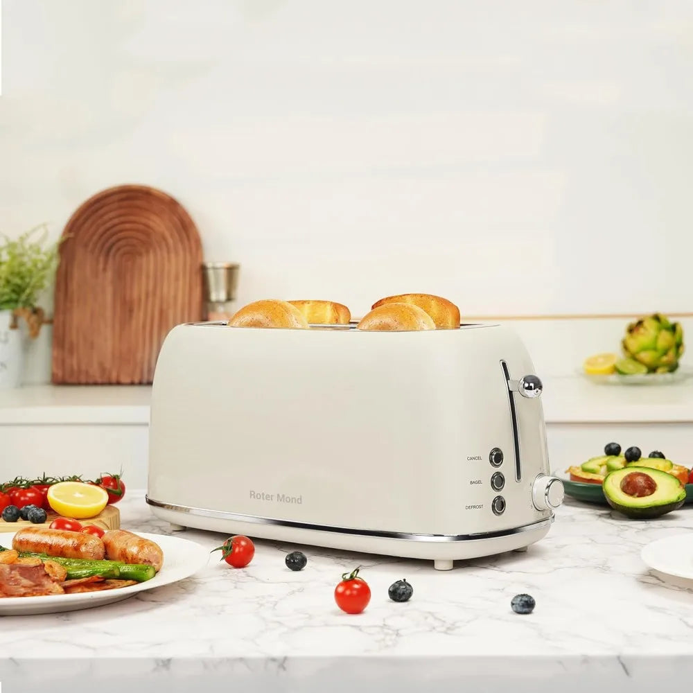 Roter Mond 4 Slice Toaster Stainless Steel Bagel Defrost Cancel 6 Shade Settings