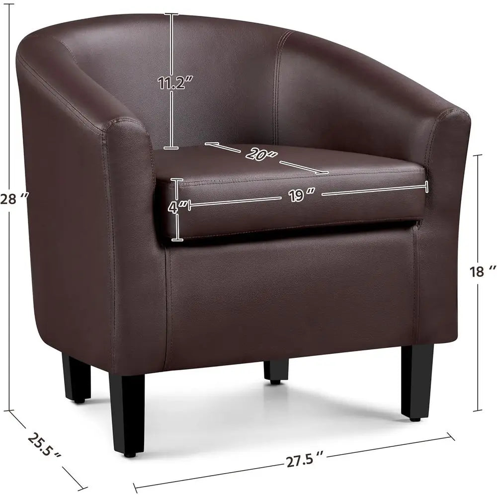 Faux Leather Barrel Accent Chairs Set of 2 Padded Seating