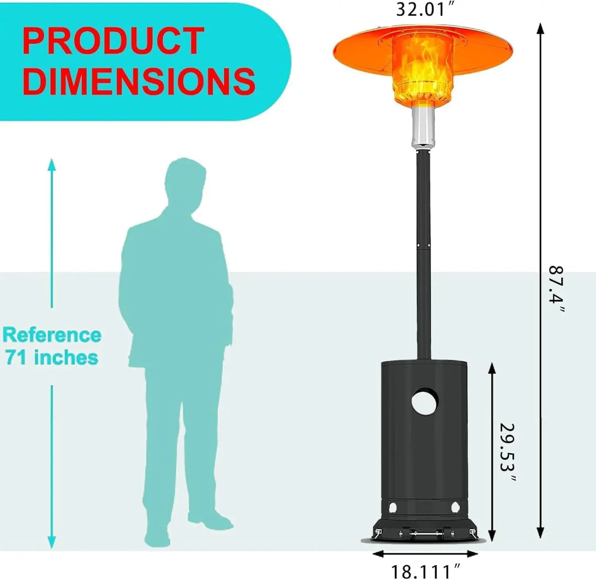 Studyset Adjustable Stainless Steel Outdoor Patio Gas Heater