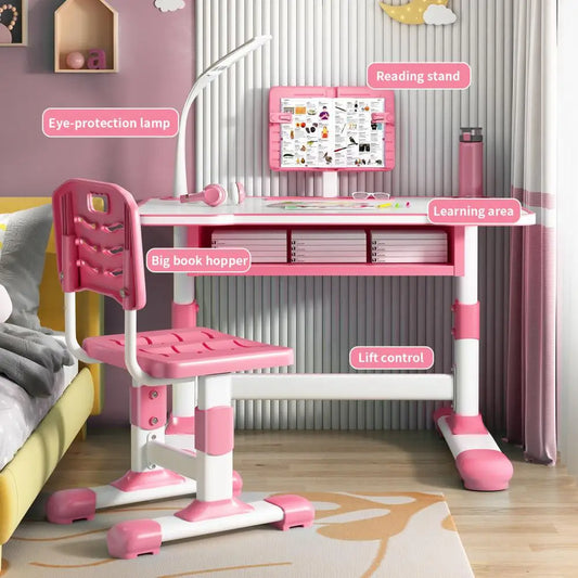 Ergonomic Kids Study Desk and Chair Set with LED Drawer