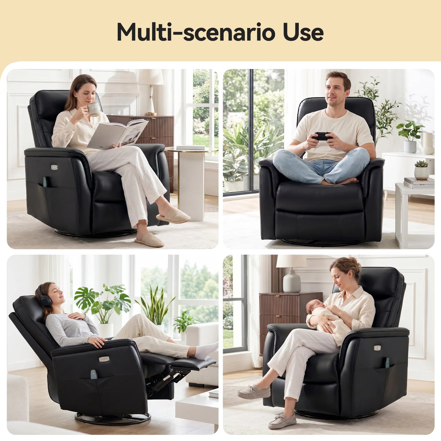 Kerdom PU Leather Power Lift Recliner With Vibration Massage