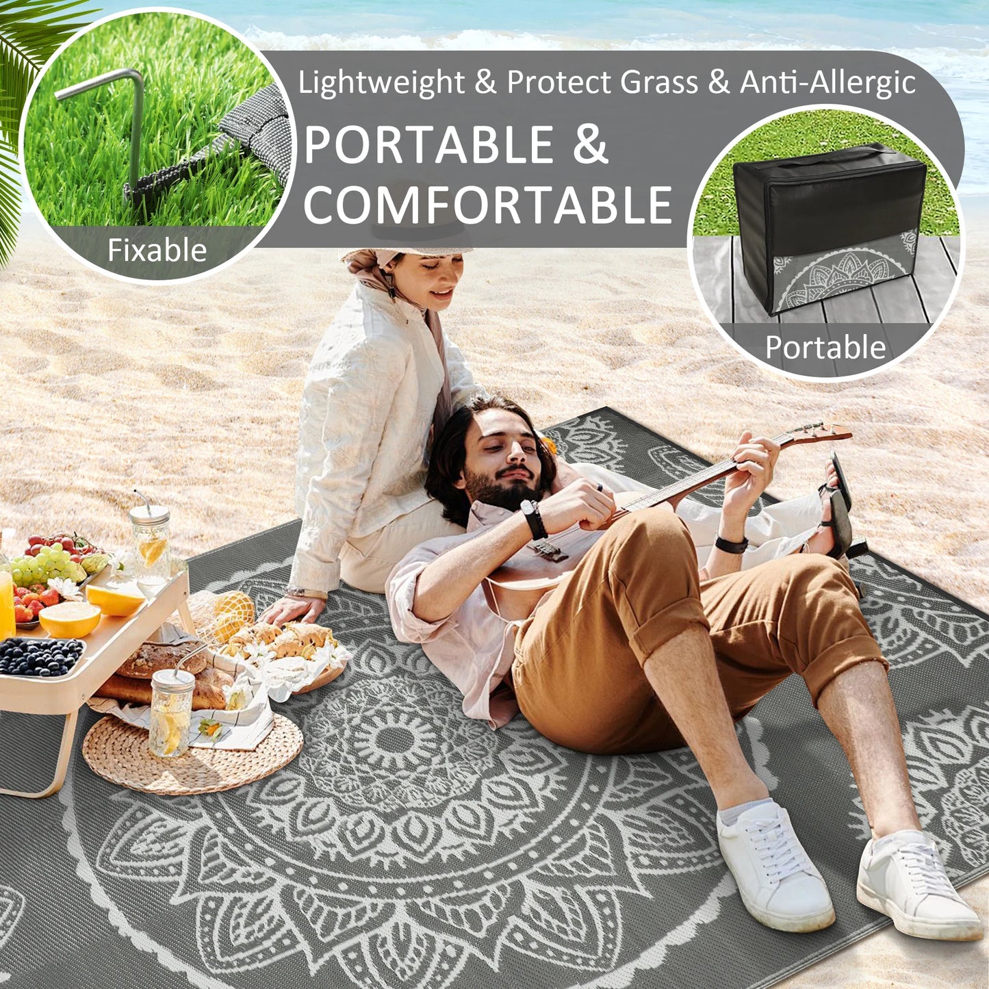 Outdoor Rug Waterproof Recycled Plastic Straw Rug For Patio
