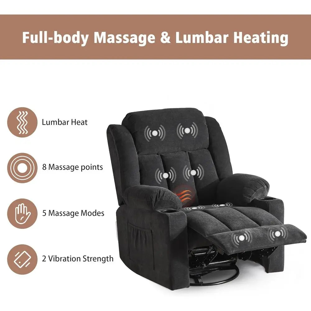Rocker Swivel Recliner Chair With Massage And Heat