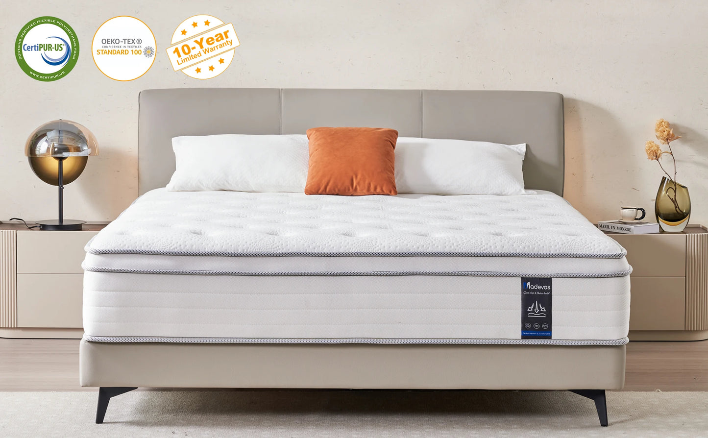 Madevos Hybrid Mattress In A Box With Pocket Spring For Motion Isolation