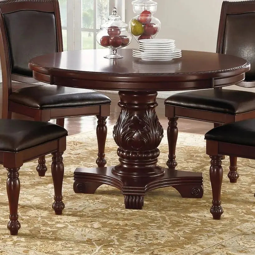 Antique 5 Piece Dining Set Round Table With Padded Chairs Rubberwood Veneer