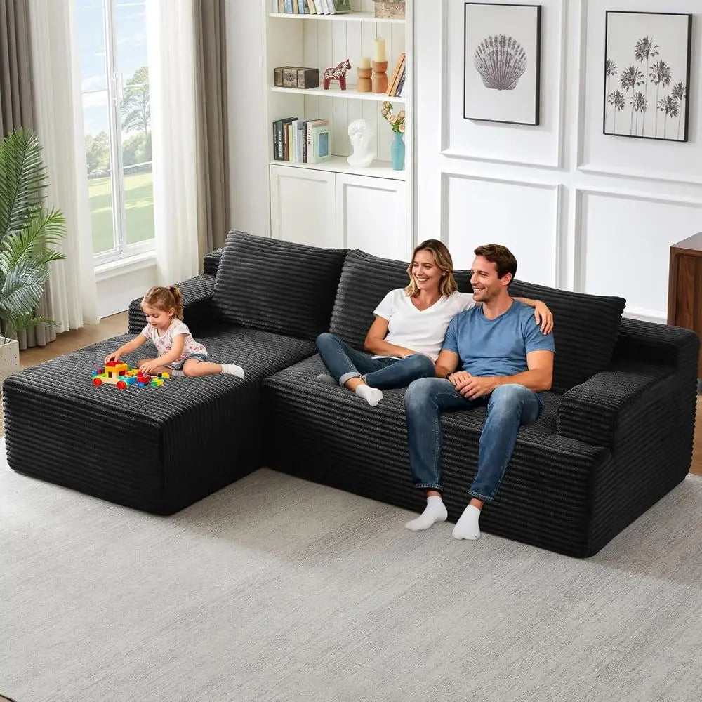 Corduroy Memory Foam L Shape Sectional Sofa Living Room
