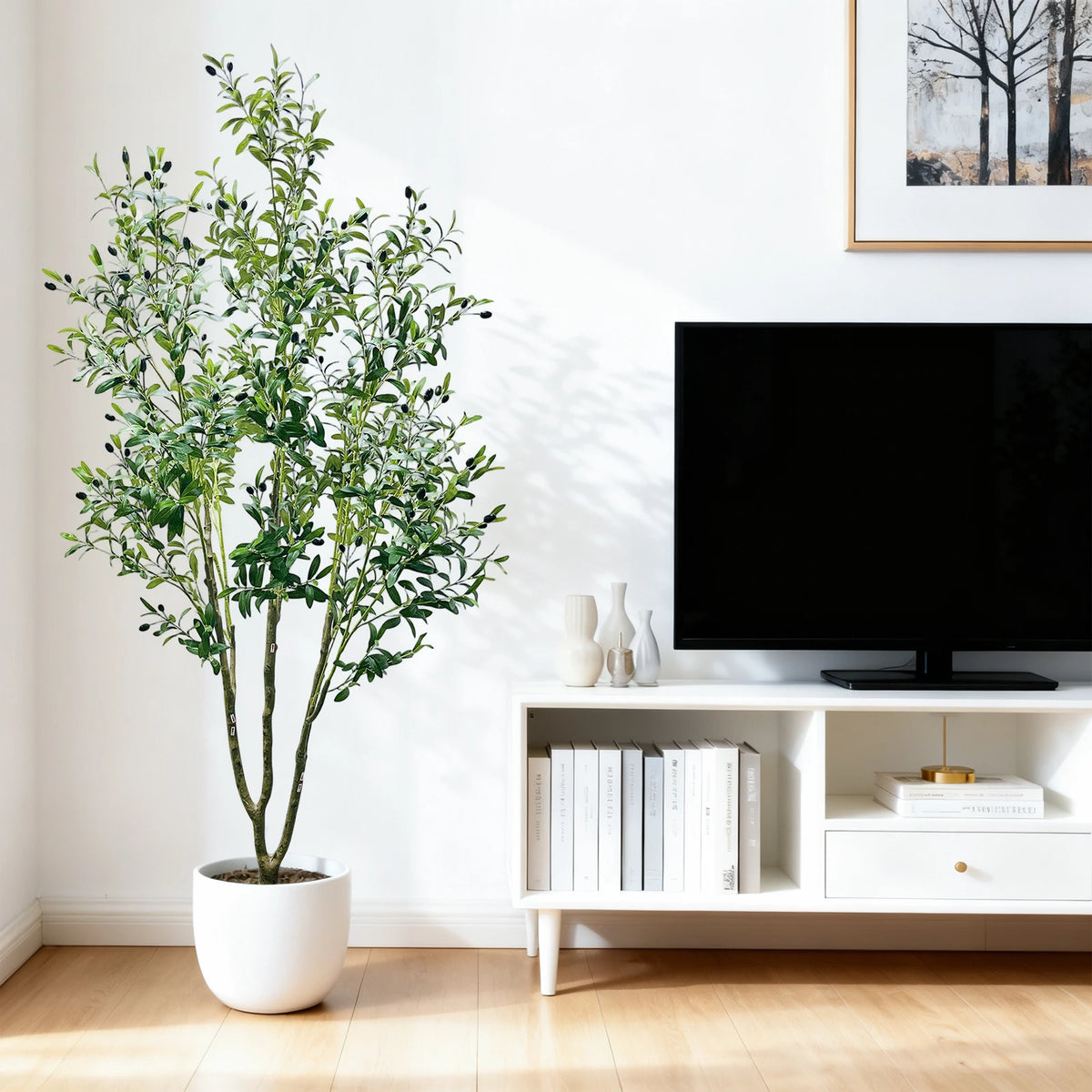 HiMISS Artificial Olive Tree Faux Plant With Realistic Leaves