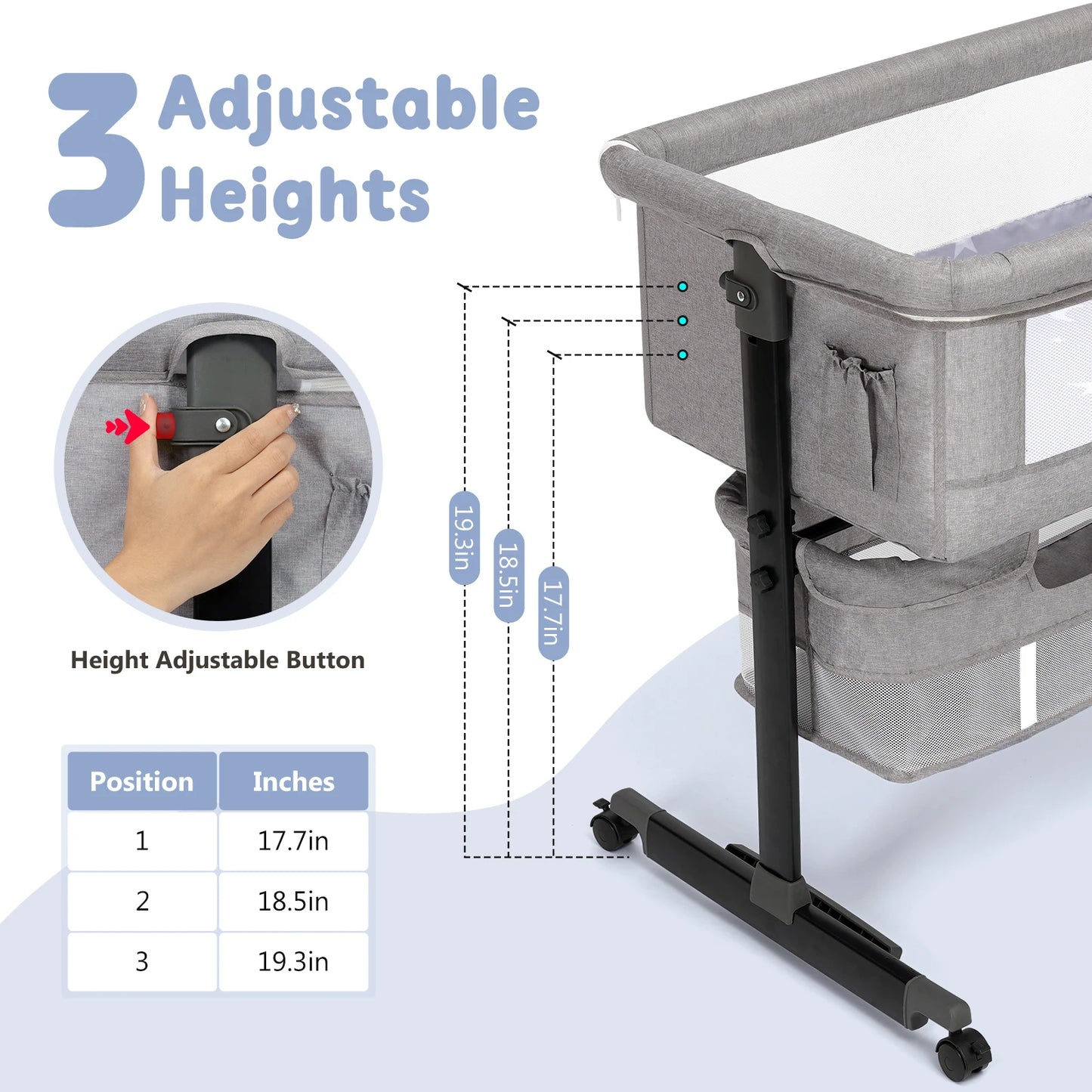 Baby Bedside Bassinet 3 in 1 Crib Portable Foldable
