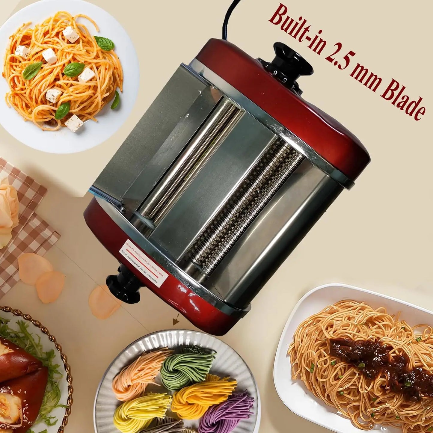 XMSJ Electric Pasta Maker Noodle Machine 2.5mm Blade 0.3-4mm Adjustable