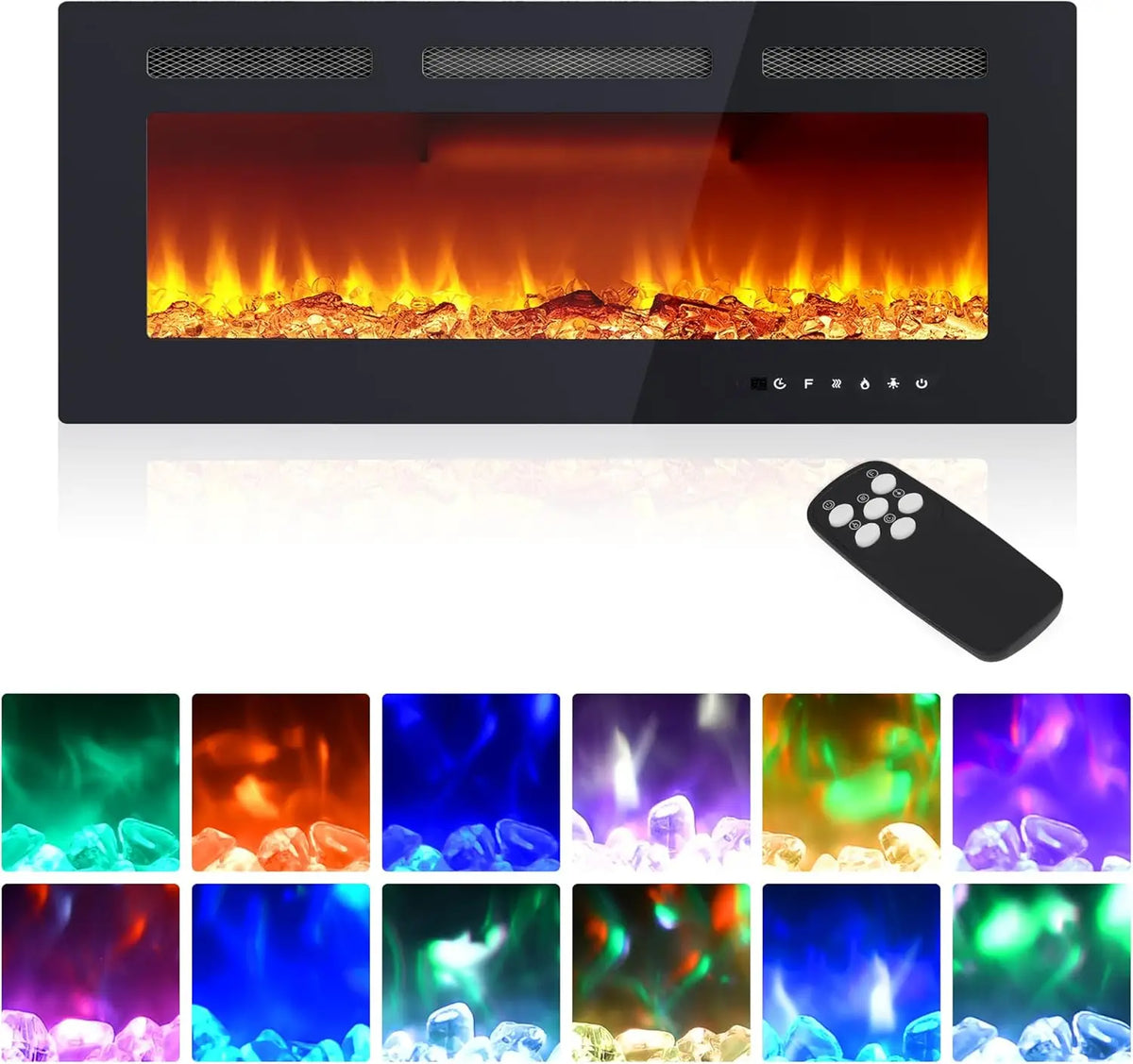 Recessed Electric Fireplace With Adjustable Flame Colors And Touch Screen