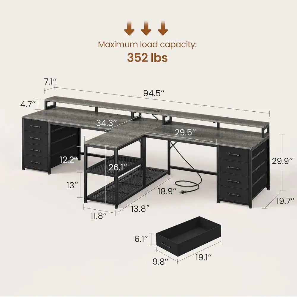 T Shaped Gaming Desk Featuring Storage And Integrated LED Lighting