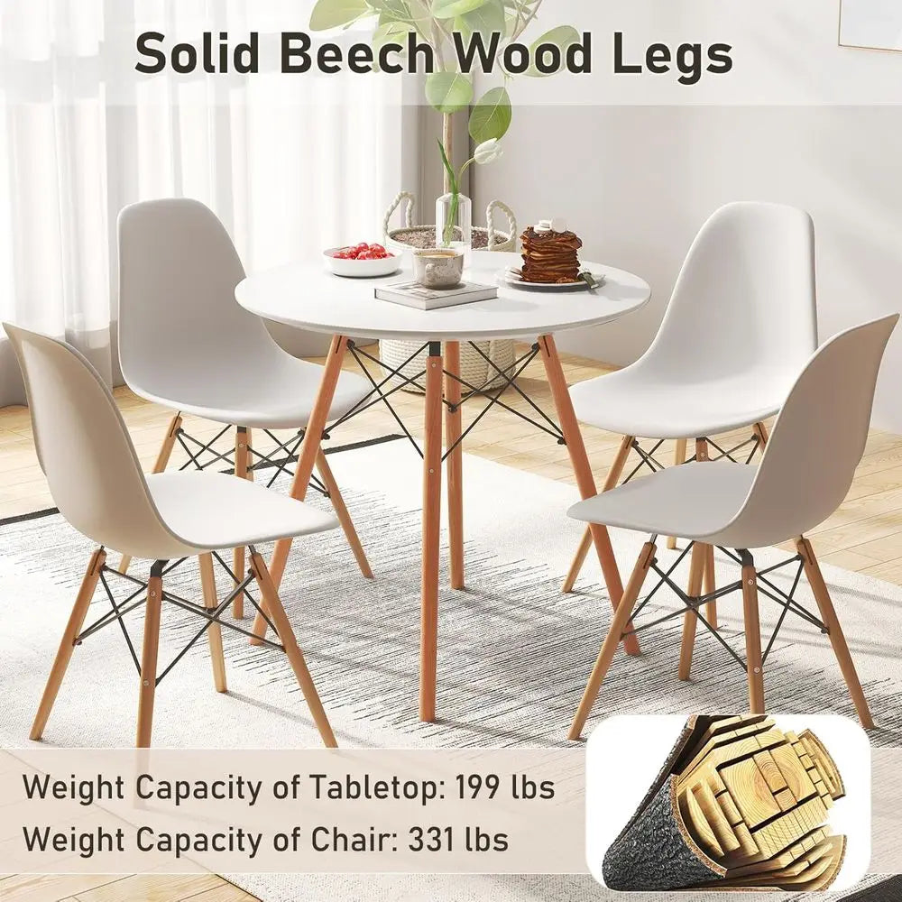 Ticify Round Dining Table Set For 4 With Ergonomic Chairs And Solid Wood Legs