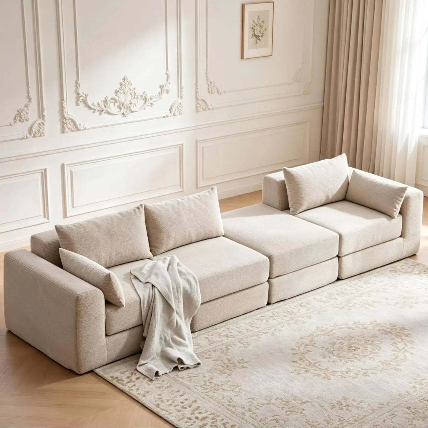 Modular L Shaped Upholstered Sectional Sofa With Five Pillows