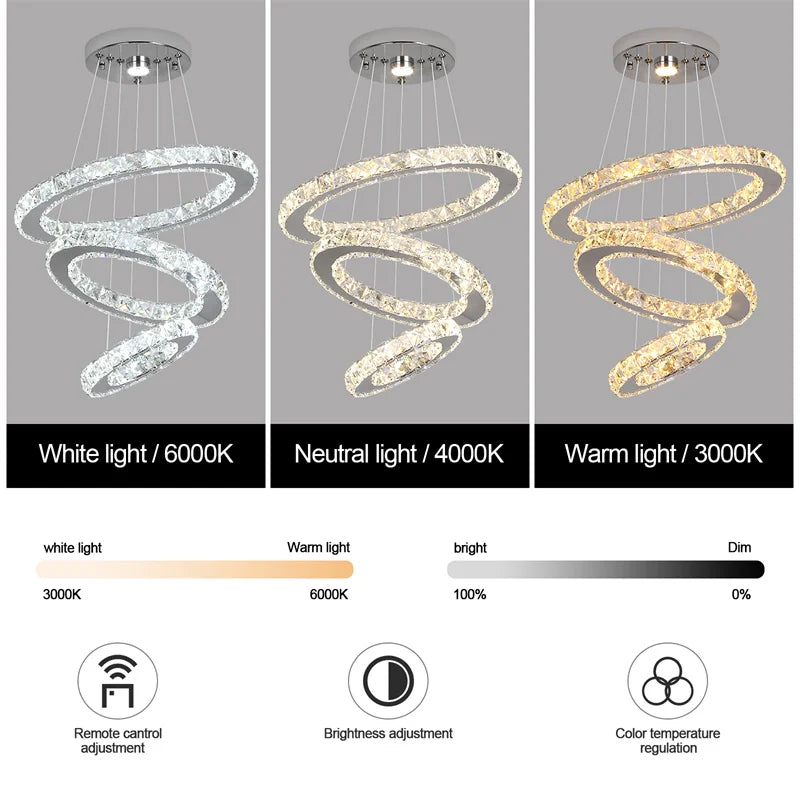 GreeLustr Modern Crystal LED Chandelier With Remote Control