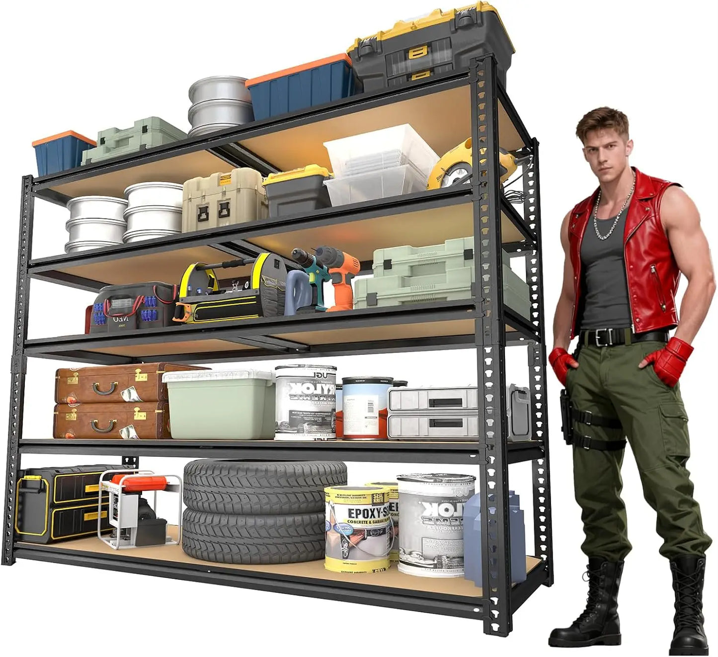 XMSJ Five Tier Adjustable Garage Shelving Racks 2400 Lbs