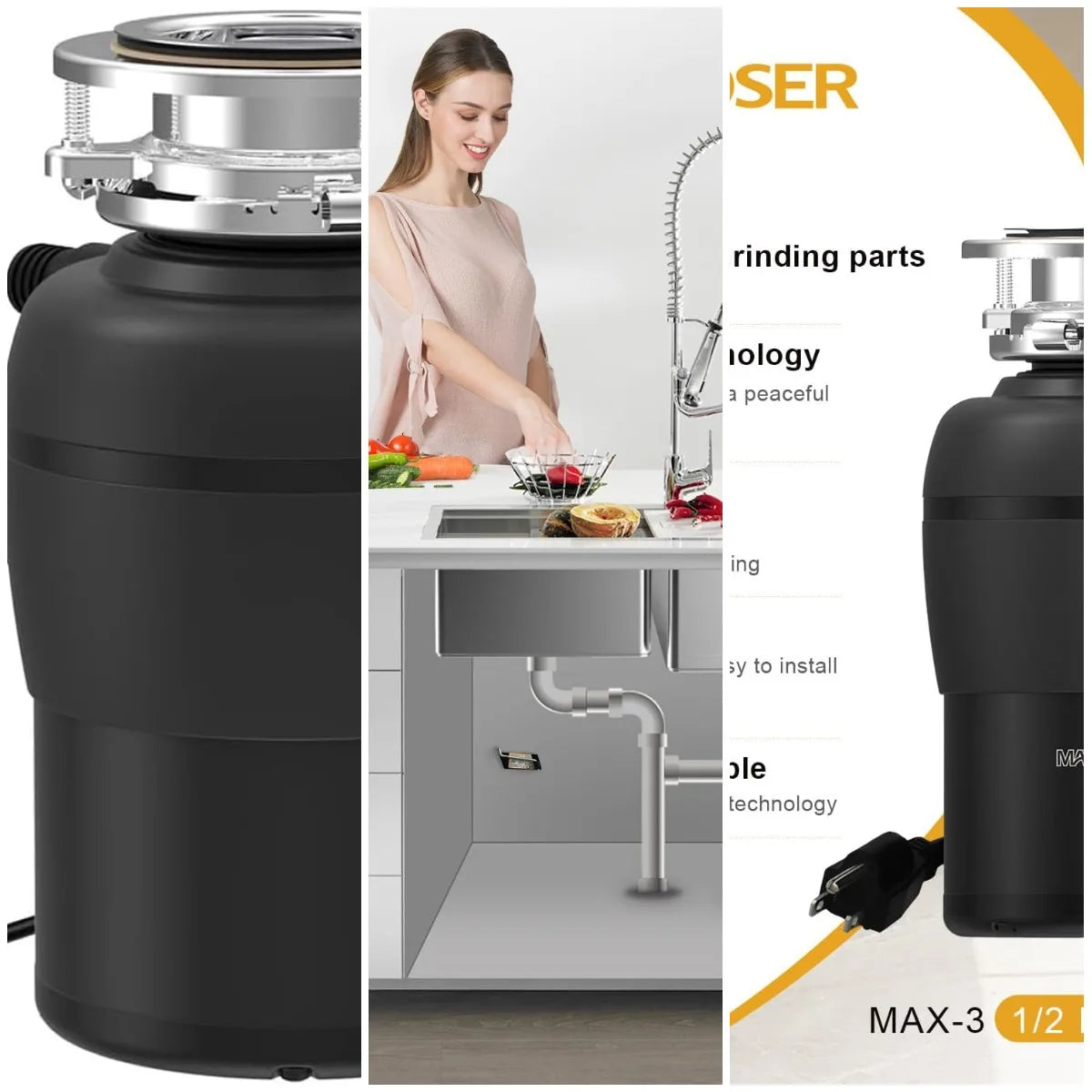 XMSJ Half HP Garbage Disposal With Stopper And Power Cord