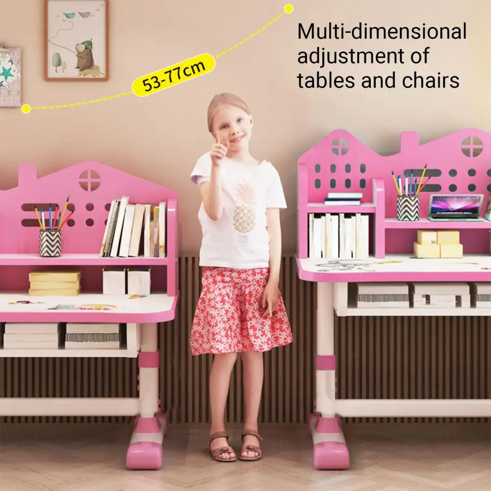 Kids Desk And Chair Set With Widened Desktop And Cartoon Pattern