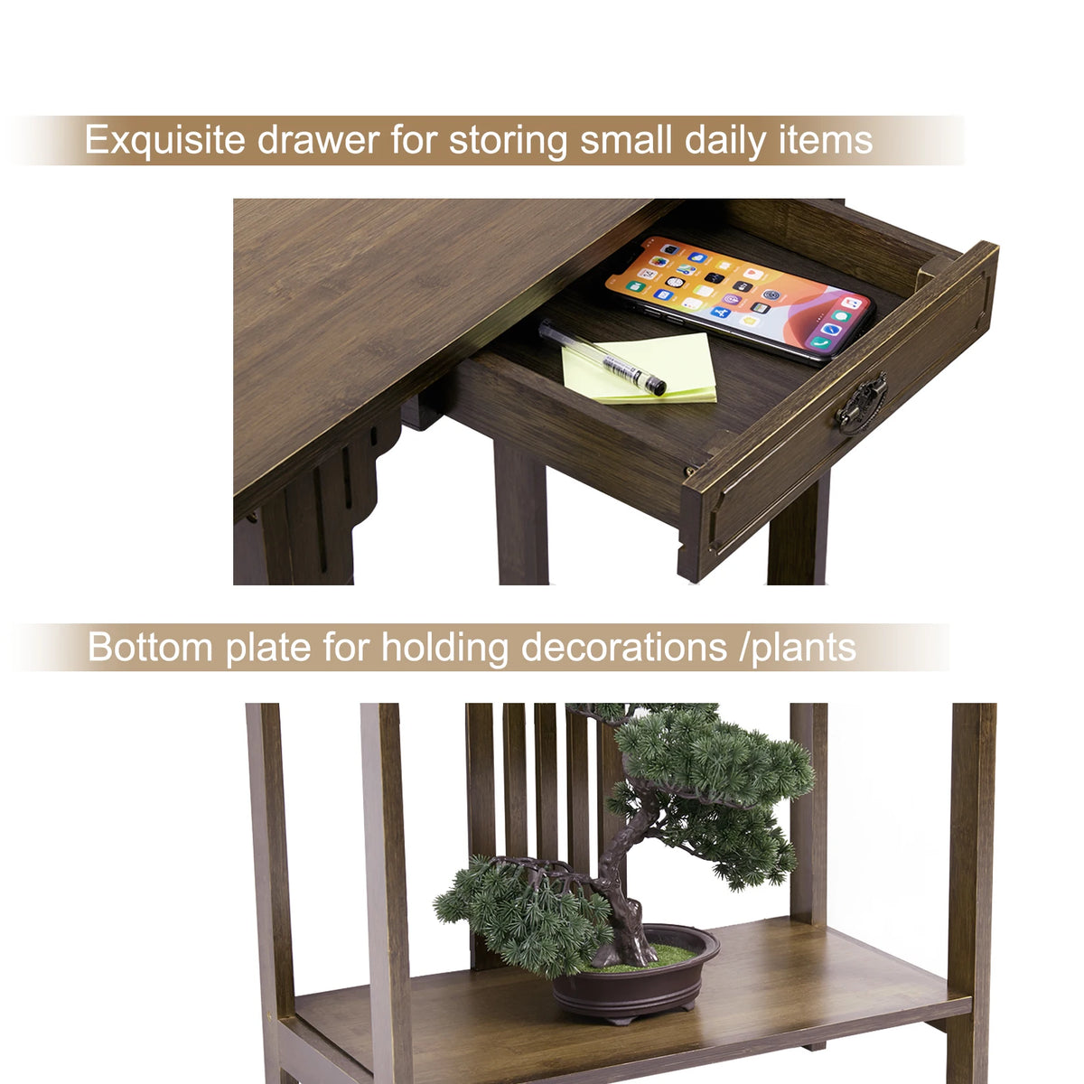 Bamboo Hall Console Table With Drawer And Storage Shelf