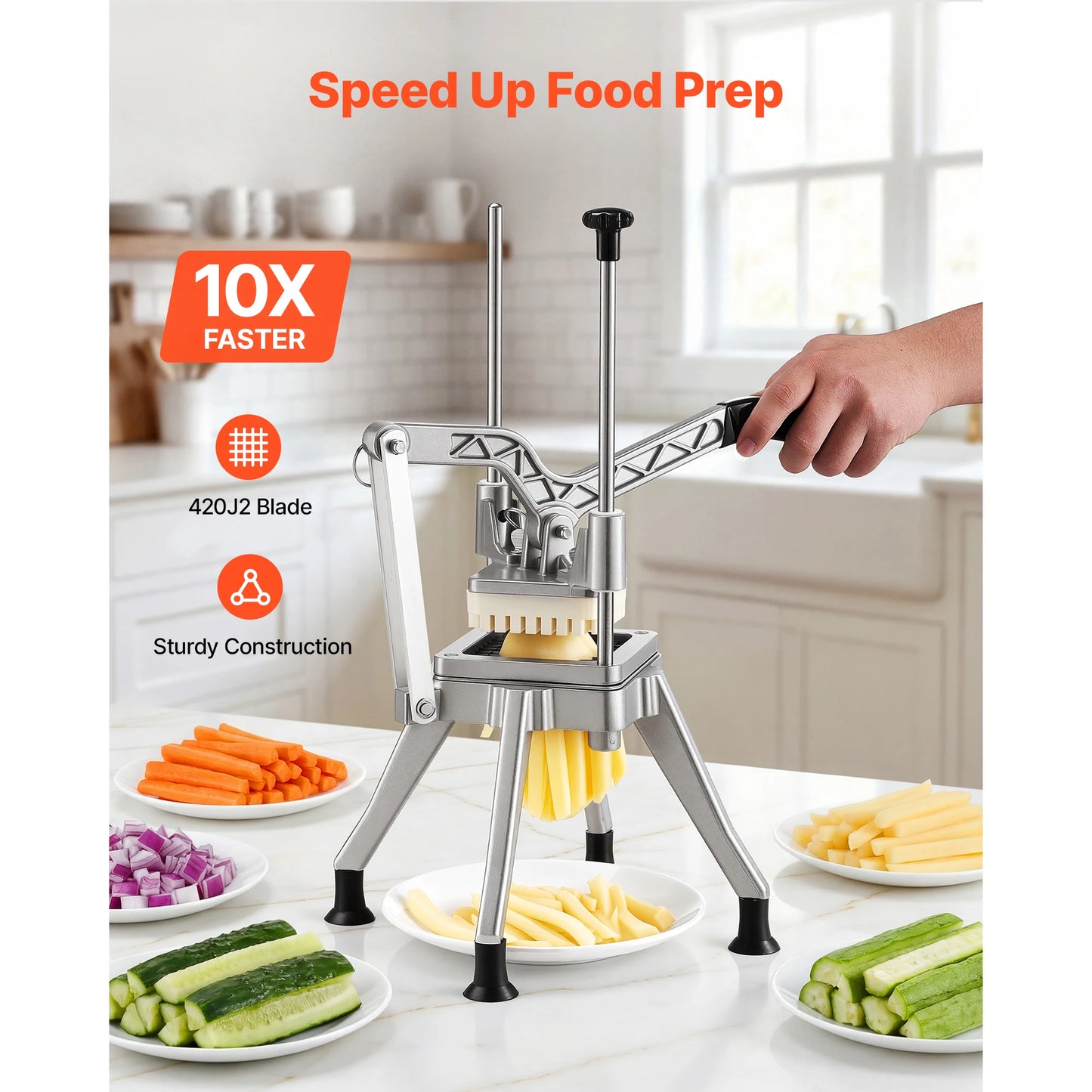 SucceBuy French Fry Cutter Lever Action Vegetable Dicer Ergonomic Handle